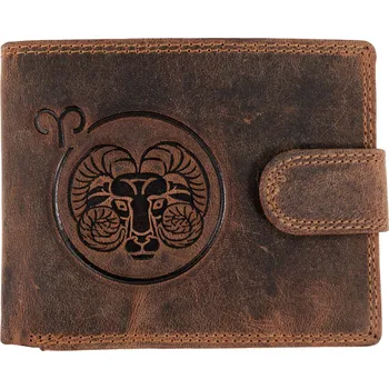 Peněženka WILD Pánská kožená peněženka s přeskou s obrázky znamení - BERAN - hnědá