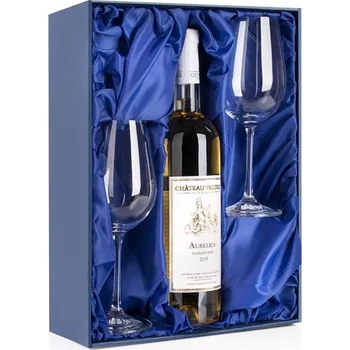 Sklenice Dárková krabička na láhev a 2 vinné sklenice Výstelka: modrý satén