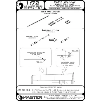 Plastikový model Master 1/72 F4F-3 Wildcat Early .50 Browning gun barrels