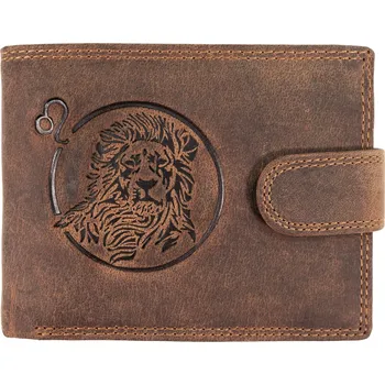 Peněženka WILD Pánská kožená peněženka s přeskou s obrázky znamení - LEV - hnědá