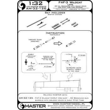 Plastikový model Master 1/32 F4F-3 Wildcat Late .50 Browning gun barrels