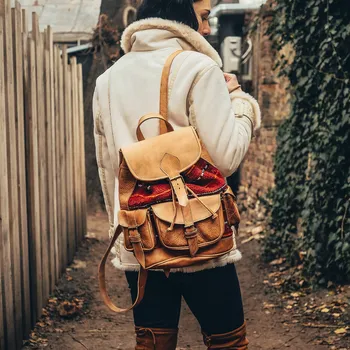 Kabelka Krásy Orientu Kožený batoh Amelia - světle hnědý