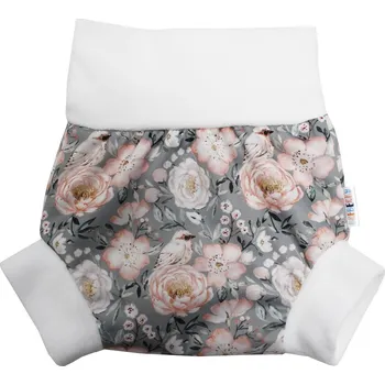 Plenkové kalhoty Breberky Natahovací svrchní kalhotky PUL - Vrabčák v růžích VELIKOST: S (4-7kg)