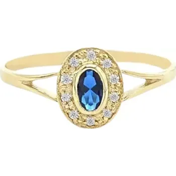 Prsten B&B Goldinvestic Zlatý prsten s modrým kamenem a zirkony 1,35g Žlutá