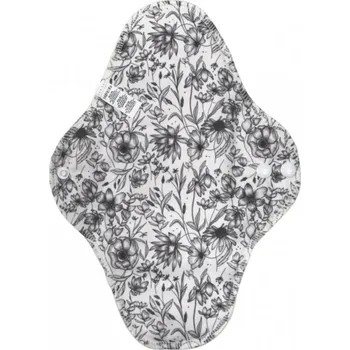 Menstruační vložka Breberky Noční vložka (PUL) - Květy black and white, černý velur (kojenecký plyš)