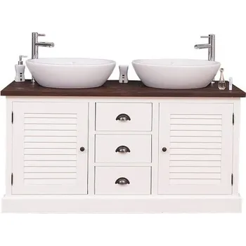 Koupelnový nábytek Koupelnová skříňka pro 2 umyvadla Damiano 665 - bílá/hnědá