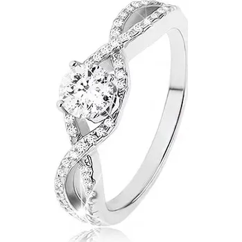Prsten Zásnubní prsten ze stříbra 925, zirkonové vlny, vystupující kulatý zirkon - Velikost: 67