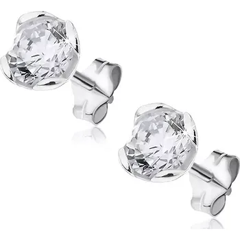 Náušnice Náušnice ze stříbra 925 - čirý zirkon v objímce, zvlněný okraj