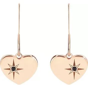 Náušnice Stříbrné 925 náušnice, růžovozlatý odstín - souměrné srdce, severní hvězda, černý diamant