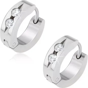 Náušnice Lesklé náušnice - ocel 316L, stříbrný odstín, žlábek s dvojicí čirých zirkonů