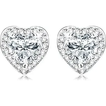 Náušnice Rhodiované náušnice, stříbro 925, čiré zirkonové srdíčko, třpytivý okraj