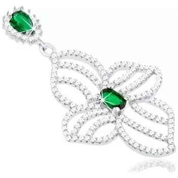 Přívěsek Stříbrný přívěsek 925, obrys nesouměrného květu, čiré a zelené zirkonky