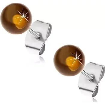 Náušnice Puzetové ocelové náušnice, poloprůhledné žlutohnědé kuličky, 6 mm