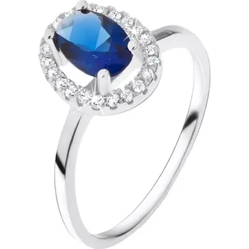 Prsten Prsten ze stříbra 925, oválný modrý kámen se zirkonovým rámem - Velikost: 60