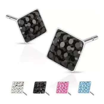 Náušnice Ocelové náušničky - čtverečky se vsazenými zirkony, 6 mm - Barva: Růžová