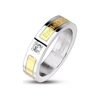 Prsten Ocelový prsten pozlacený - Endless Love, zirkon - Velikost: 49