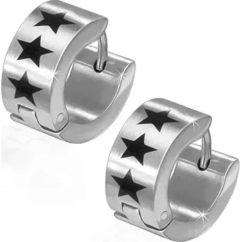 Náušnice Kruhové ocelové náušnice, tři černé hvězdy