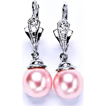 Náušnice Stříbrné visací náušnice perla Swarovski pink - NK9/1193 (Stříbrné náušnice se zirkony a Swarovski perlou 10 mm)