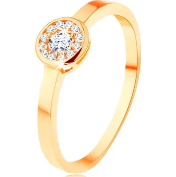 Prsten Prsten ze žlutého 14K zlata - kruh vykládaný čirými zirkony, lesklý lem - Velikost: 60