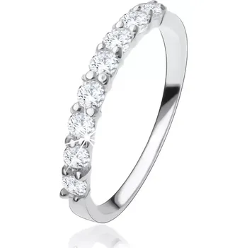 Prsten Zásnubní prsten ze stříbra 925, pás čirých zirkonů, hladká ramena - Velikost: 50
