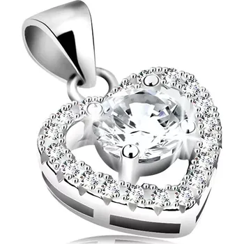 Přívěsek Stříbrný 925 přívěsek, velký čirý zirkon v blýskavém obrysu srdce