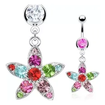 Piercing Piercing do bříška barevný květ - Barva zirkonu: Čirá - C