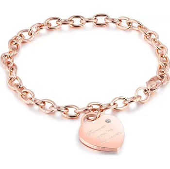 Náramek Ocelový náramek měděné barvy - srdcovitý zámek, nápis "Forever you´re my love", zirkon