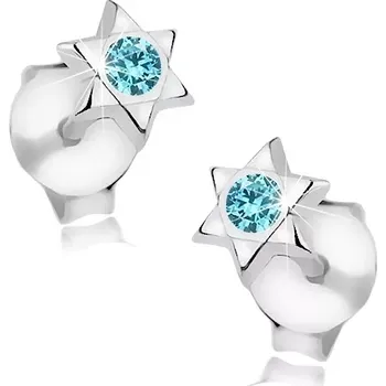 Náušnice Náušnice ze stříbra 925, lesklá šesticípá hvězda, modrý krystalek Swarovski