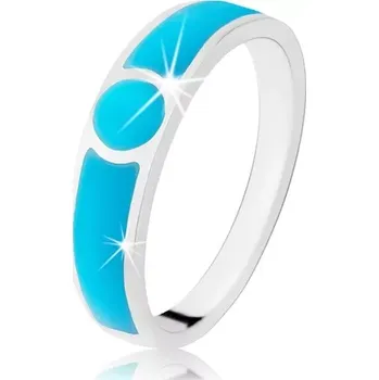 Prsten Stříbrný prsten 925, dva pásy a kruh v tyrkysovém odstínu, hladký lesklý povrch - Velikost: 61