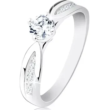 Prsten Stříbrný prsten 925, zúžená zdobená ramena, blýskavý zirkon čiré barvy - Velikost: 49