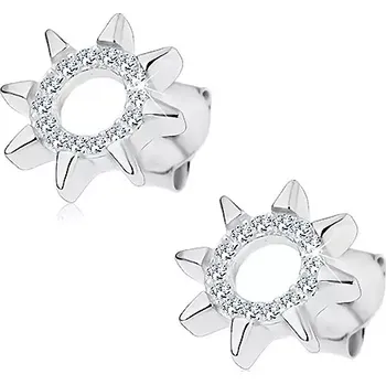 Náušnice Náušnice ze stříbra 925, kontura slunce z čirých zirkonů, lesklé paprsky, puzetky