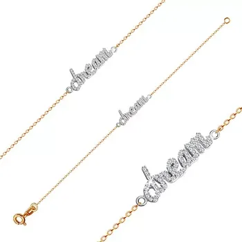 Náramek Náramek ze stříbra 925 ve zlatém barevném provedení - zirkonový nápis "Dream"