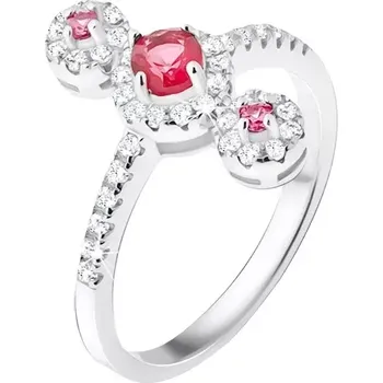 Prsten Prsten ze stříbra 925, tři červené kamínky se zirkonovým lemem - Velikost: 59