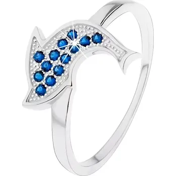 Prsten Prsten ze stříbra 925, blyštivý skákající delfín, tmavomodré zirkony - Velikost: 54