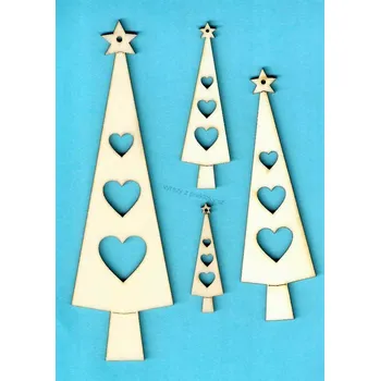 Stavební deska Výřez z překližky, V46/2, VÁNOČNÍ STROMEK SRDÍČKOVÝ-střední, 3,6x12cm, 1ks