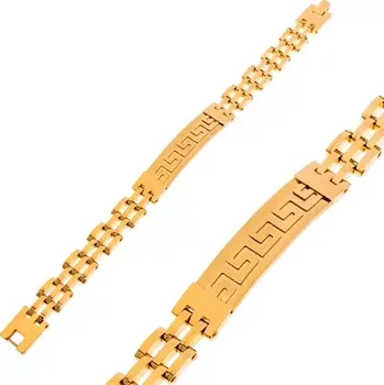 Náramek Náramek z chirurgické oceli zlaté barvy, matná známka s řeckým klíčem