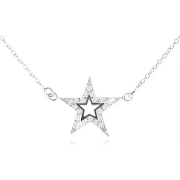 Náhrdelník Stříbrný 925 náhrdelník, pěticípá zirkonová hvězda s výřezem