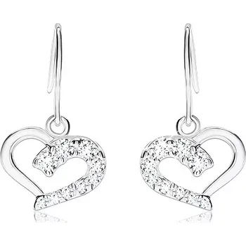 Náušnice Stříbrné 925 náušnice, srdcovitá kontura s čirou zirkonovou polovinou