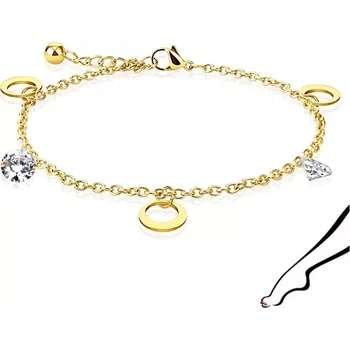 Náramek Ocelový řetízek na ruku nebo nohu ve zlaté barvě - obrys měsíce, kulatý zirkon