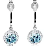 Zlaté náušnice 585 - lesklý oblouk, kulatý světle modrý topas s čirým lemem