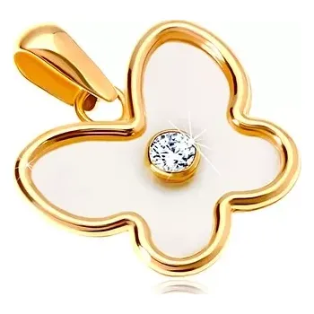 Přívěsek Přívěsek ze žlutého 14K zlata - motýl s perletí a čirým zirkonem uprostřed