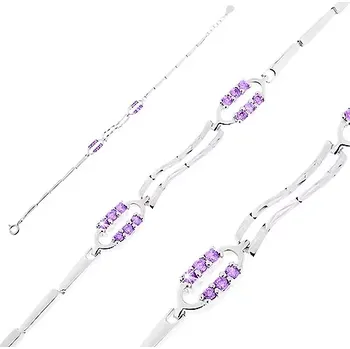Náramek Stříbrný 925 náramek, kontury oválů a obdélníky se zářezy, fialové zirkonky