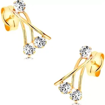 Náušnice Zlaté náušnice 585 - tři tenké překřížené linie, kulaté zirkony čiré barvy