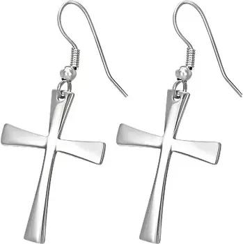 Náušnice Náušnice z chirurgické oceli s křížem, stříbrná barva, háčky