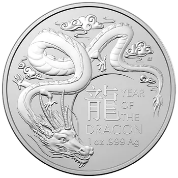 Stříbrná mince Lunární série Year of the Dragon (Rok draka) 1 Oz 2024 (Lunar RAM)