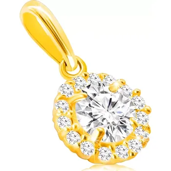 Přívěsek Přívěsek ze 14K zlata - velký kulatý zirkon v kotlíku s transparentním lemem ze zirkonů