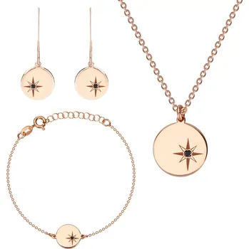 Souprava šperků Stříbrný trojset 925 růžovozlaté barvy - severní hvězda, černý diamant