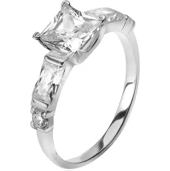 Prsten Stříbrný 925 prsten, čtvercový zirkon, čtyři menší kameny v ramenech - Velikost: 55