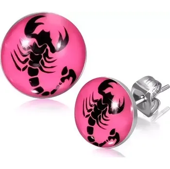 Náušnice Náušnice z chirurgické oceli, štír na růžovém podkladu