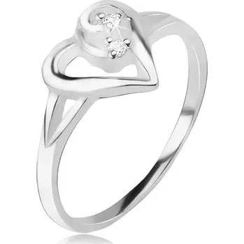 Prsten Srdíčkovitý prsten, obrys asymetrického srdce, čiré kamínky, stříbro 925 - Velikost: 57